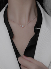 S925纯银合成珍珠吊坠项链女韩式轻奢简约个性设计圆珠锁骨链项饰