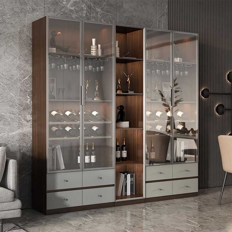 客厅酒柜轻奢储物柜现代简约转角红酒柜一体靠墙柜钢化玻璃展示柜