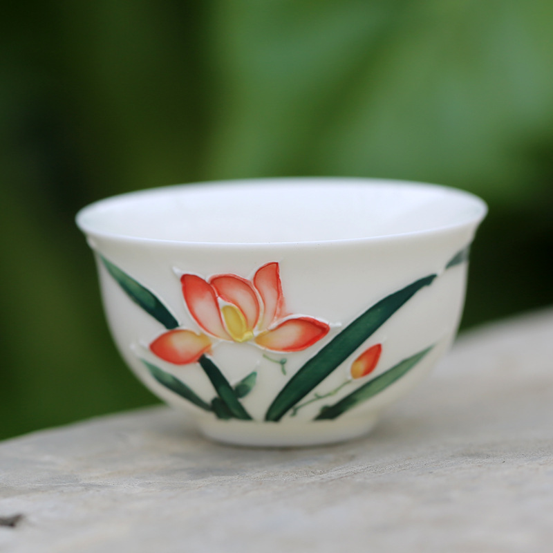 潮汕工夫茶杯品茗杯迷你小号茶杯浮雕手绘老杯陶瓷杯子/ 库存清仓