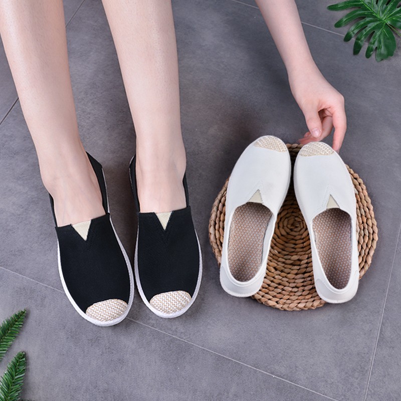 Old Beijing Cloth Shoes Women's Single-Layer Shoes Flat Lazy Fisherman 2023 New Korean Style White Shoes Casual Canvas Shoes