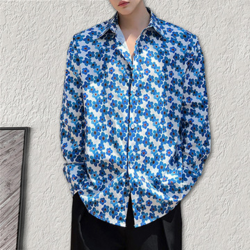 港风复古长袖印花衬衫韩版潮流男士休闲宽松上衣防晒衬衣开衫外套