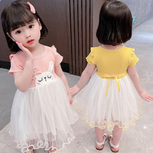 女童夏季连衣裙2023年韩版中小女童卡通兔子裙子女宝宝网纱裙代发