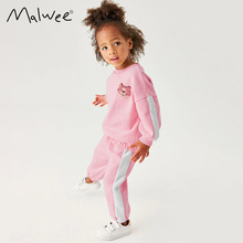 现货malwee女童套装秋季新款欧美中小童休闲圆领洋气儿童装两件套
