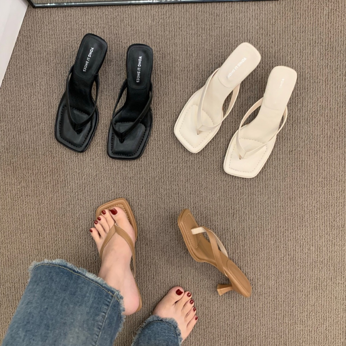 法式凉拖夹脚细跟人字拖鞋女鞋外穿2024夏季新款简约夹趾高跟凉鞋