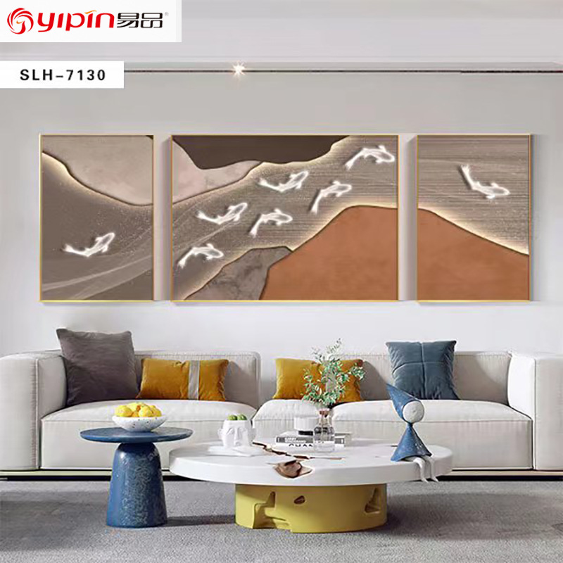 Modern Landscape Painting Nine Fish Pattern Triple Wall Painting Atmospheric Light Luxury Living Room Decorative Painting Sofa Wall Painting Mural