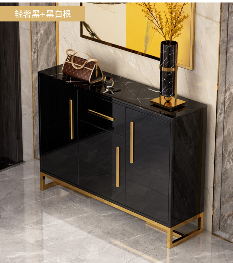 轻奢现代简约黑色鞋柜家用木质组装阳台玄关柜鞋柜一体进门收纳柜