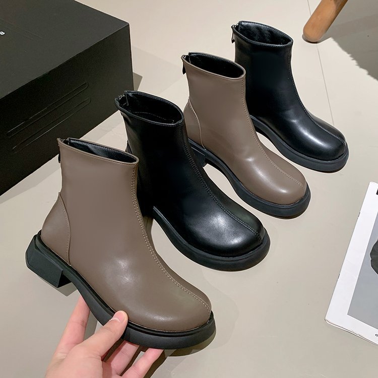 短筒瘦瘦靴女鞋2023年新款韩版大圆头冬季马丁靴短靴厚底女靴