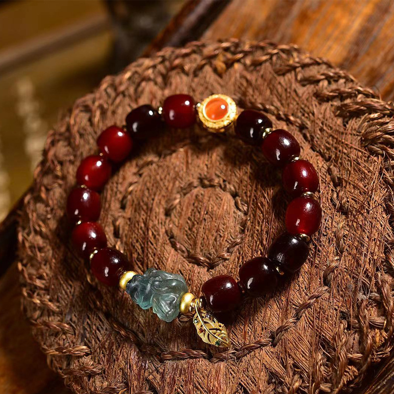 满血山龟手串单圈桶珠甲山龟萤石狐仙本命年男女转运文玩手链饰品