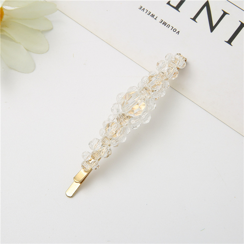 Korean Ins Simple Three-Flower Crystal Barrettes Girl Crystal Fishing Line Woven Spring Gap Former Red Trendy Headdress for Women