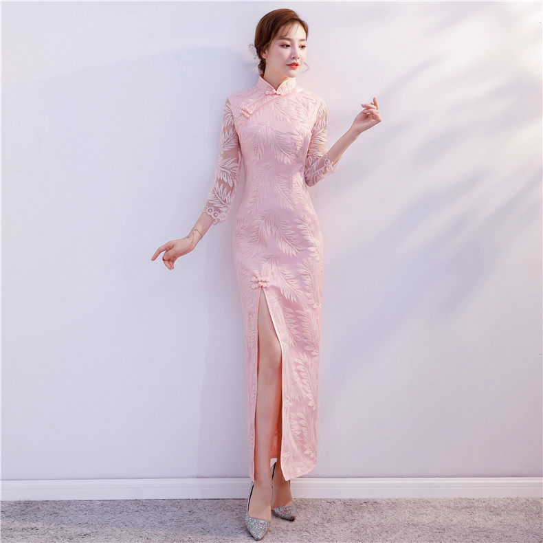 春季旗袍礼仪服迎宾服装女红色颁奖礼服长款走秀演出敬酒服回门服