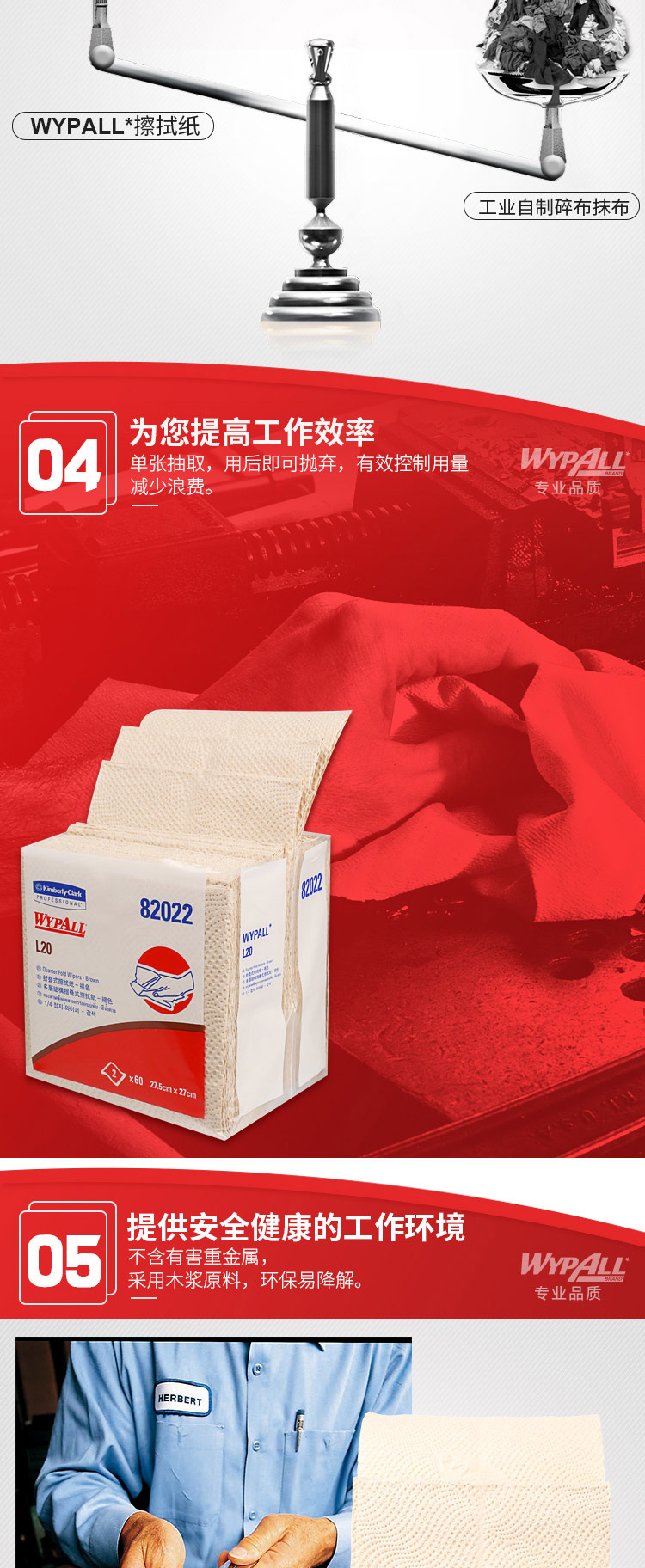 kimberly-clark/金佰利82022劲拭wypall l20工业擦拭纸 1箱