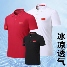 中国队冰丝翻领短袖t恤武术篮球游泳健身教练训练服国服POLO衫夏