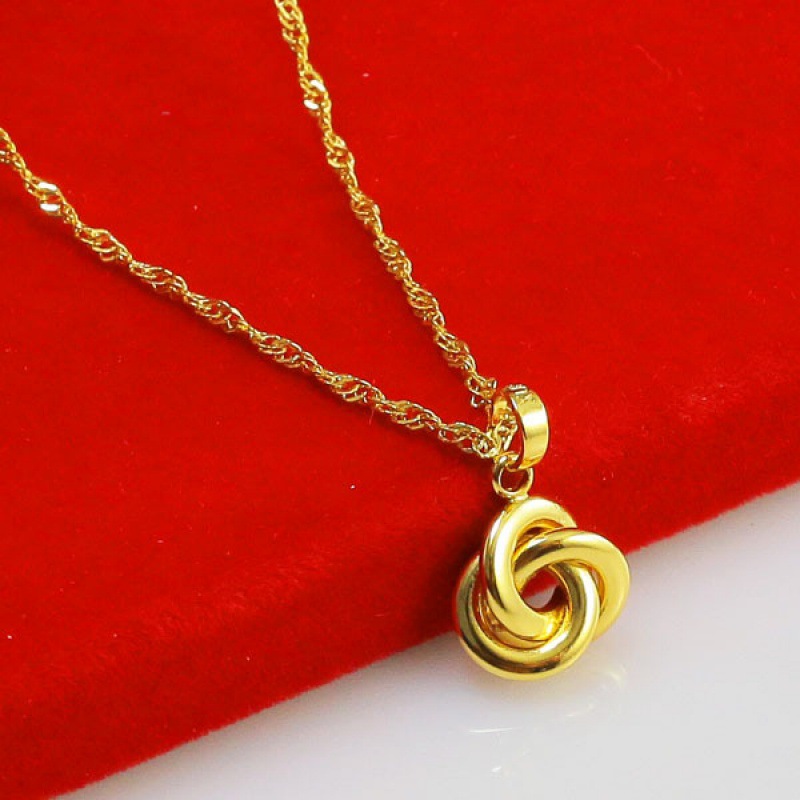 正品黄金吊坠镀金首饰真金项链坠子中国结形男士女款短时尚锁骨链