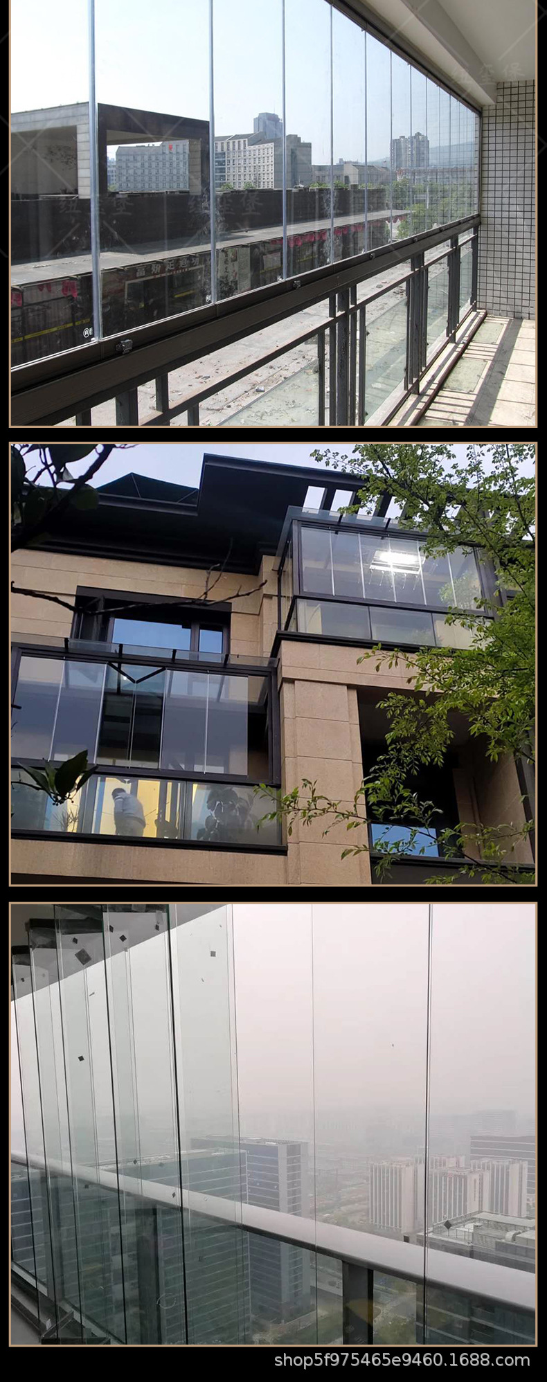 网红全景无框折叠窗封阳台窄框铝合金落地窗封窗户钢化玻璃全开窗