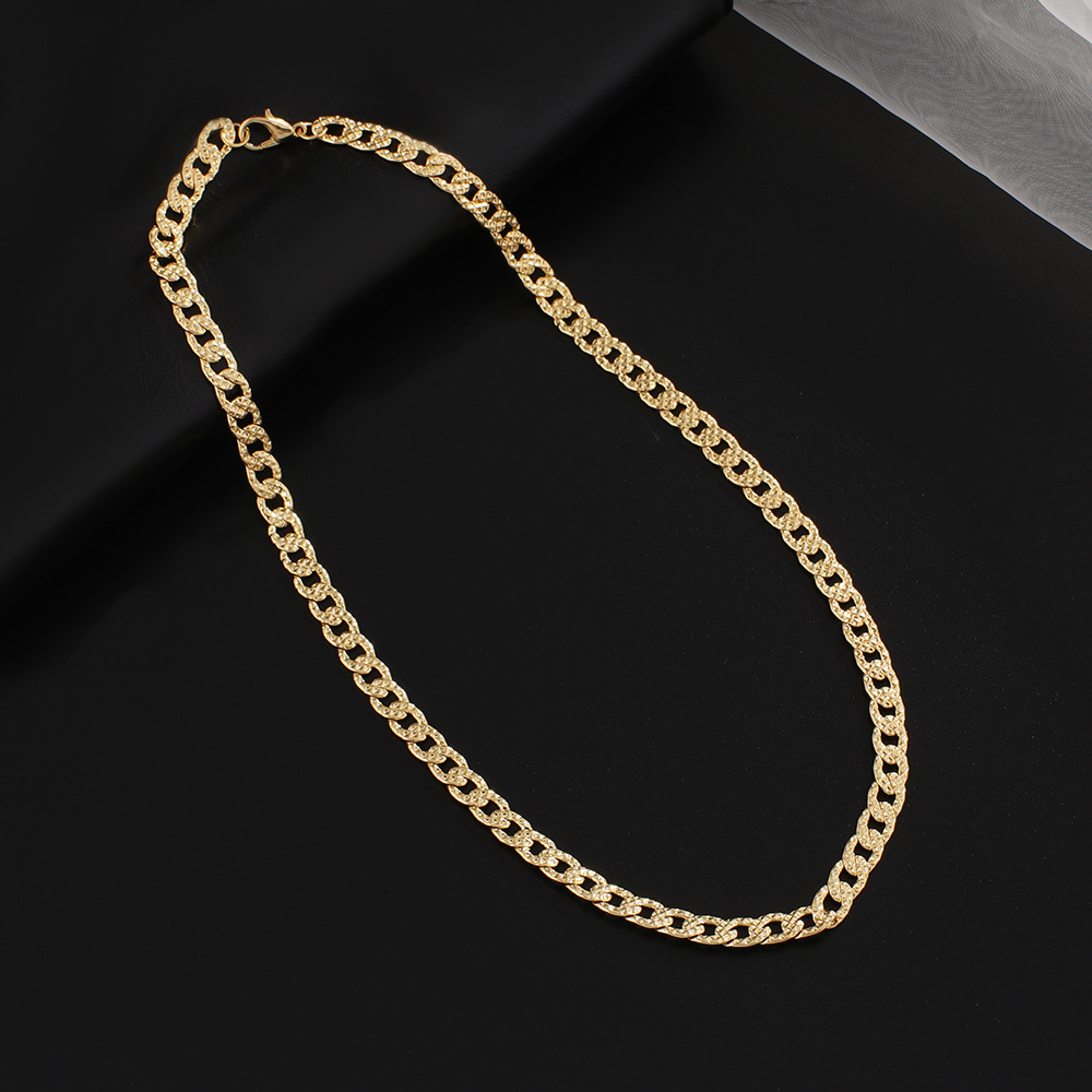 跨境新款镀金压纹项链女百搭小众欧美气质铜链条锁骨链个性项饰品