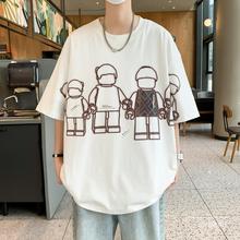 凡诺个性印花男宽松短袖T恤搭配卡通青少年学生衣服半袖内搭潮流