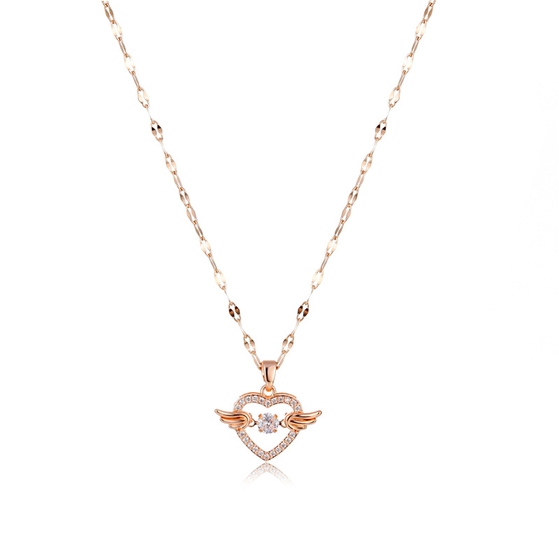 Titanium Steel Necklace Women's Love Angel Jeweled Pendant Korean Fashion Ol Simple Rose Gold Zircon Clavicle Chain Necklace