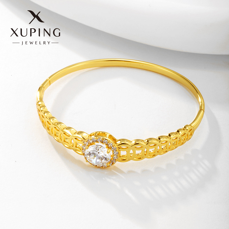 xuping jewelry plated 24k gold copper coin micro inlaid large zircon bracelet female fashion retro minority temperament bracelet