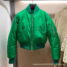 2023年冬季新款 小众宽松绿色棒球服夹克短款小个子拉链棉衣外套