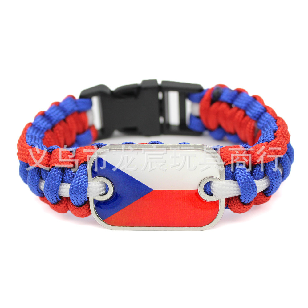 Supply World Cup National Flag Bracelet Czech National Flag Parachute Cord Woven Bracelet Outdoor Life-Saving Bracelet