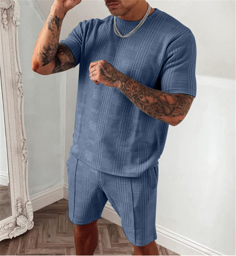 Summer 2023 Men's Foreign Trade Casual Suit Popular European and American Amazon Short-Sleeved Shorts Two-Piece Sports Trendy Men's