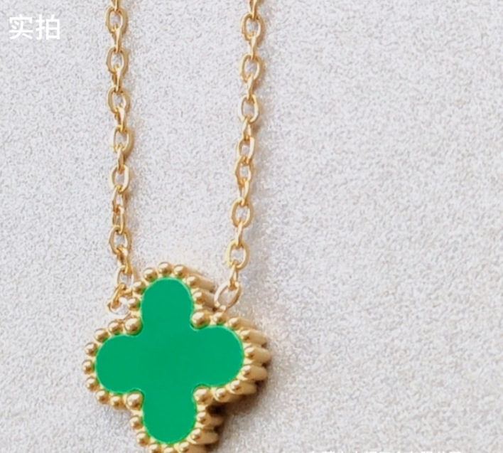 Double-Sided Clover Necklace Internet Celebrity Xiaohongshu Lucky Four-Leaf Clover 18K Gold Necklace Mother Shell Cross-Border Sold Jewelry Wholesale