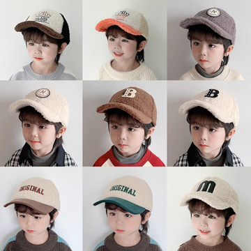儿童棒球帽子3-8岁学生保暖户外鸭舌帽子男孩女孩秋冬季羊羔绒帽5-阿