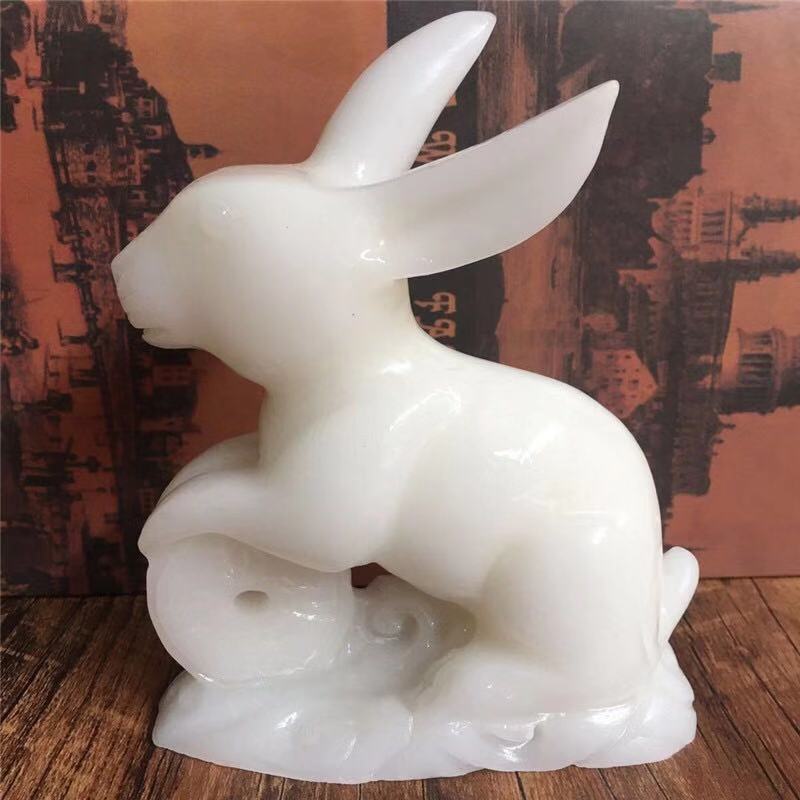 玉雕工艺品阿富汗玉白玉兔子摆件 十二生肖玉兔摆件一件代发