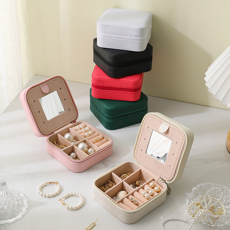 INS National Trendy Style Portable Jewelry Box Wholesale Travel Ring Necklace with Mirror Earrings Ear Studs Accessories Storage Box