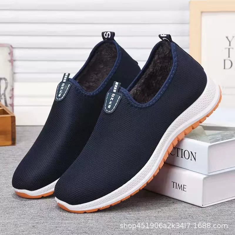 Winter Cotton plus Tendon Sole Old Beijing Cloth Shoes Comfortable Lightweight Cotton Shoes Slip-on Middle-Aged and Elderly Walking Shoes Cotton Shoes