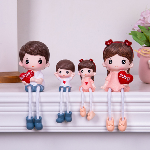 A Family of Four Cartoon Resin Hanging Feet Doll Creative Home Living Room Children's Room Decoration Gift Small Ornaments