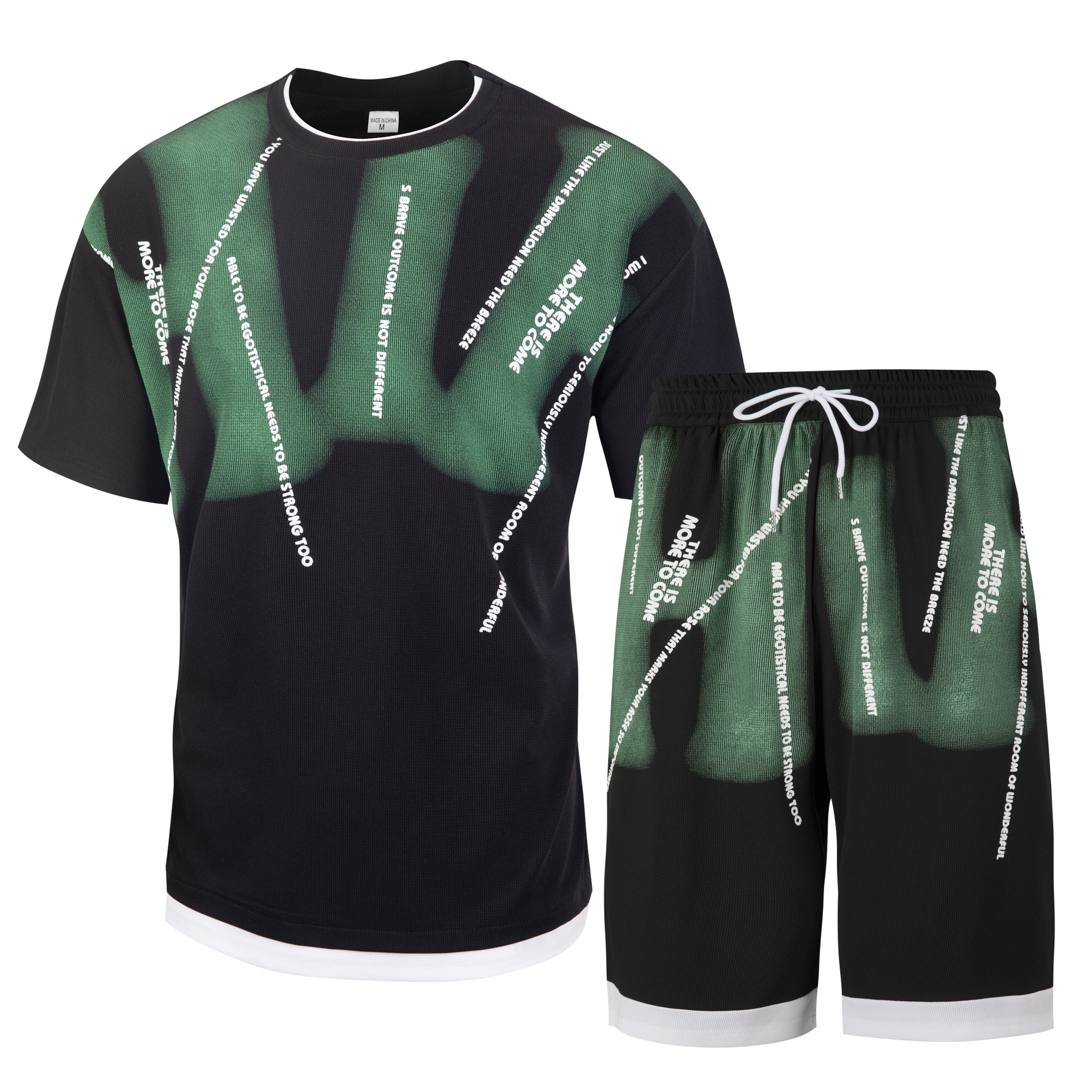 休闲潮男运动套装套装两件套夏季青少年美式运动宽松短裤潮流短袖