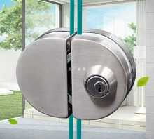 Z54G钢化玻璃门锁商铺推拉门锁免开孔U型锁单门双门无框玻璃地锁