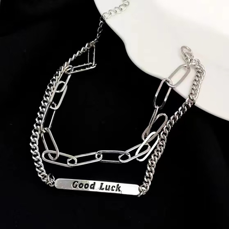 Korean Pendant Titanium Steel Double-Layer Bracelet Personalized Hip Hop Love Heart Pendant Bracelet Punk Trendy Hand Jewelry Chain