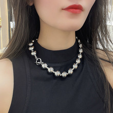 韩国时尚首饰银色异形串珠项链女小众气质珍珠锁骨链2023年夏新款
