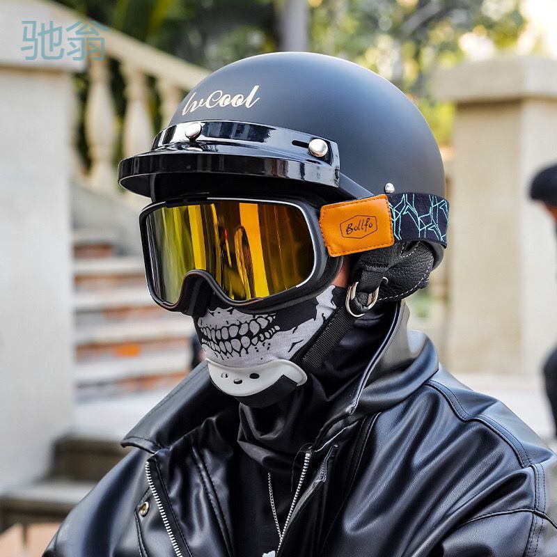 复古半盔摩托车头盔男女高档四季电动车电瓶车ins瓢盔机车安全帽