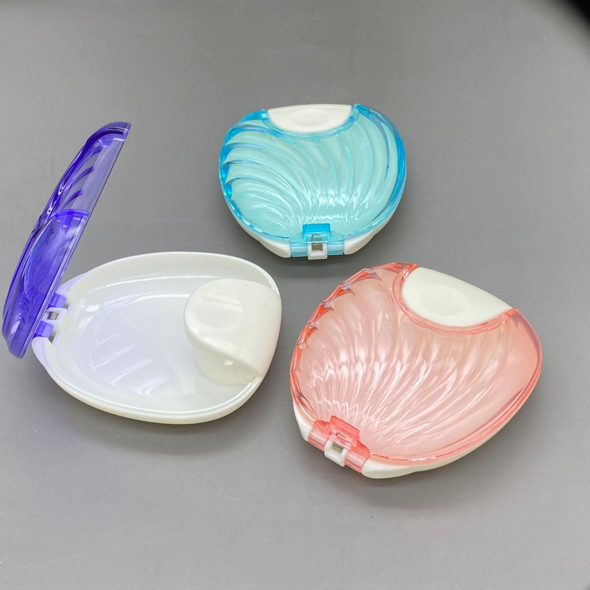 按压式牙盒 贝壳型义齿盒 牙套盒 塑料牙盒 假牙盒 贝壳牙盒正畸