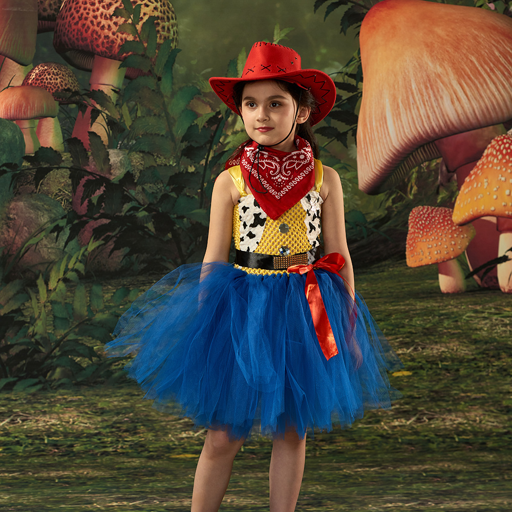 女孩牛仔造型服装Toy Story Jessie卡通蓬蓬裙 舞台演出连衣裙