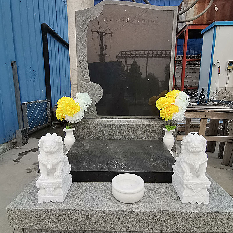 公墓地祭祀汉白玉石狮子香炉花瓶供奉祖先上坟装饰组合镇用品摆件