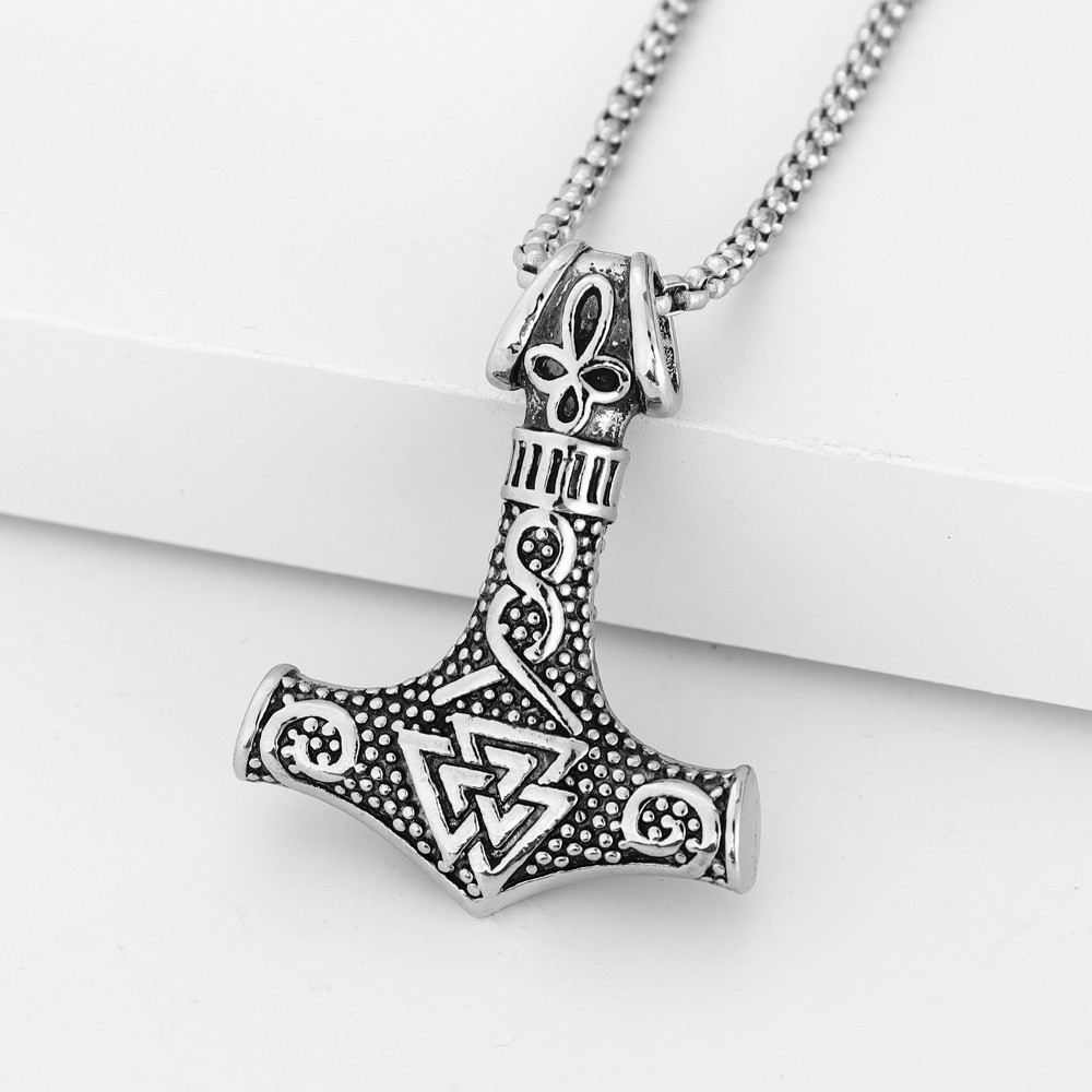 跨境专供维京动漫风维京奥丁凯尔特三角结北欧雷锤护身符项链