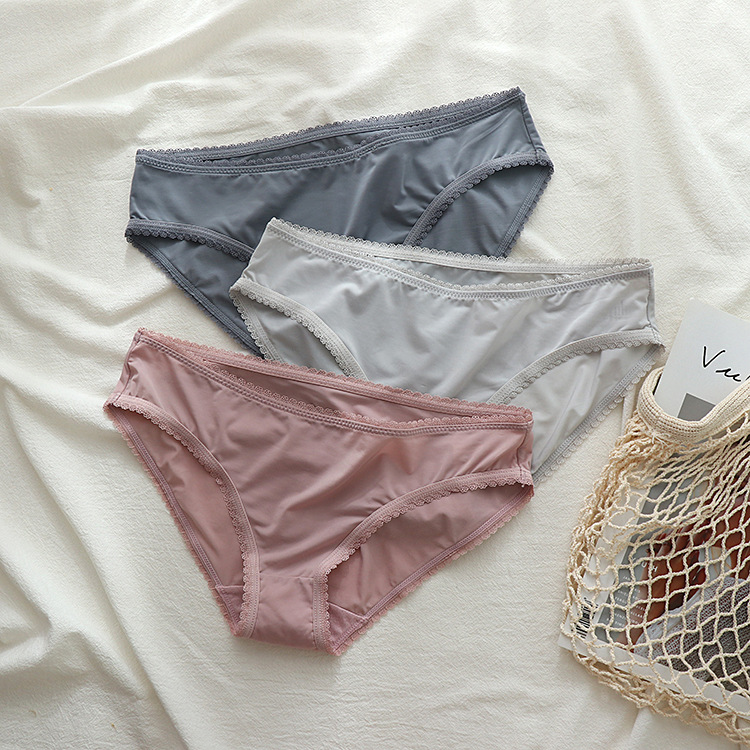 小额批发冰丝内裤女棉裆部蕾丝面料低腰性感惑透明三角裤少女士