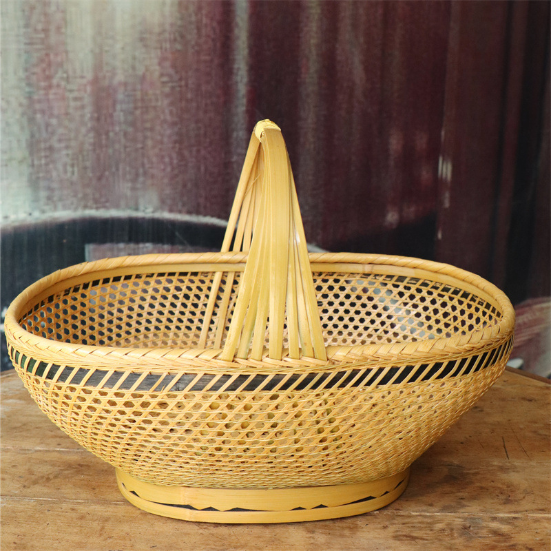 精品手工编手提果篮 大号购物竹篮子 菜篮子 竹制品提篮 龙眼篮