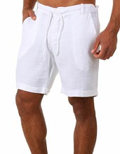 新款夏季新款纯色系带运动裤棉麻五分短裤男士短裤休闲裤