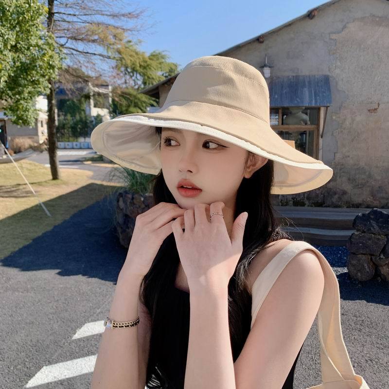 Hat Female 2023 New Big Brim Japanese Style Fisherman Hat Summer UV Sun Shade Sun Protection Hat Seaside Beach Hat