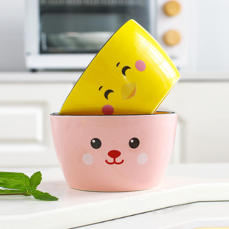 韩式可爱卡通4.3寸陶瓷碗家用吃饭小汤碗漂亮好看彩色北欧甜品碗