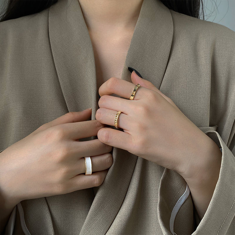 Index Finger Ring Female Korean Style Student Minimalist Ins Internet Celebrity Small Jewelry Cold Wind Adjustable Three-Piece Set