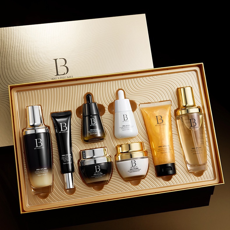 贝玲美黄金玻色因早晚奢侈八件套提亮肤色补水保湿紧致水乳套装