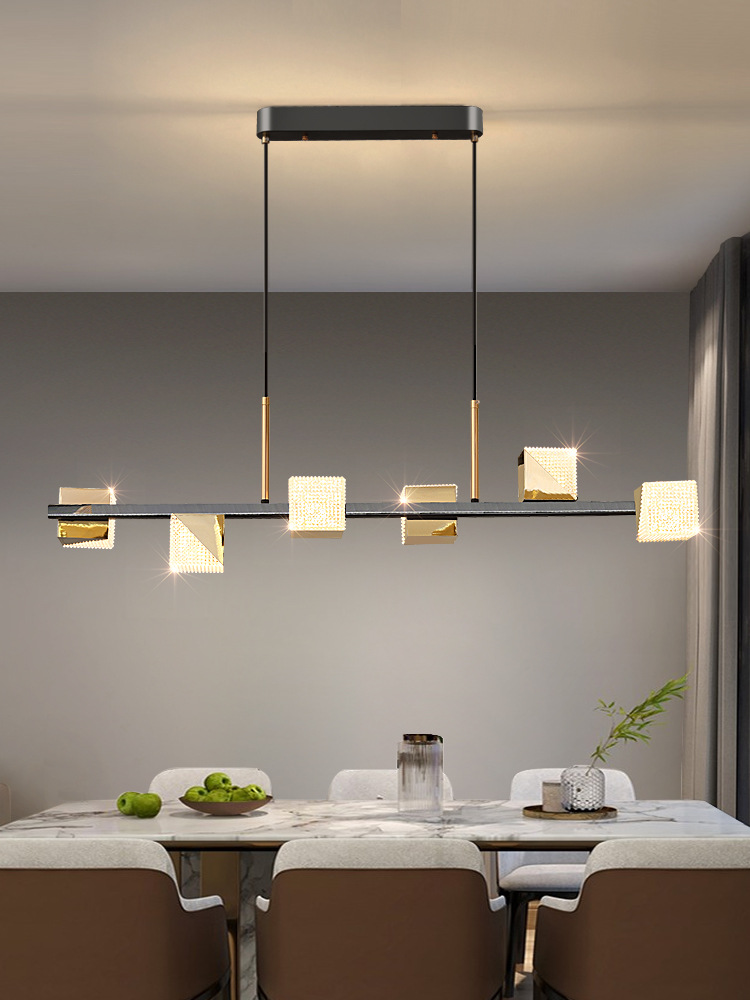 轻奢风餐厅灯吊灯简约现代创意方形家用饭厅长条吧台餐桌灯具北欧