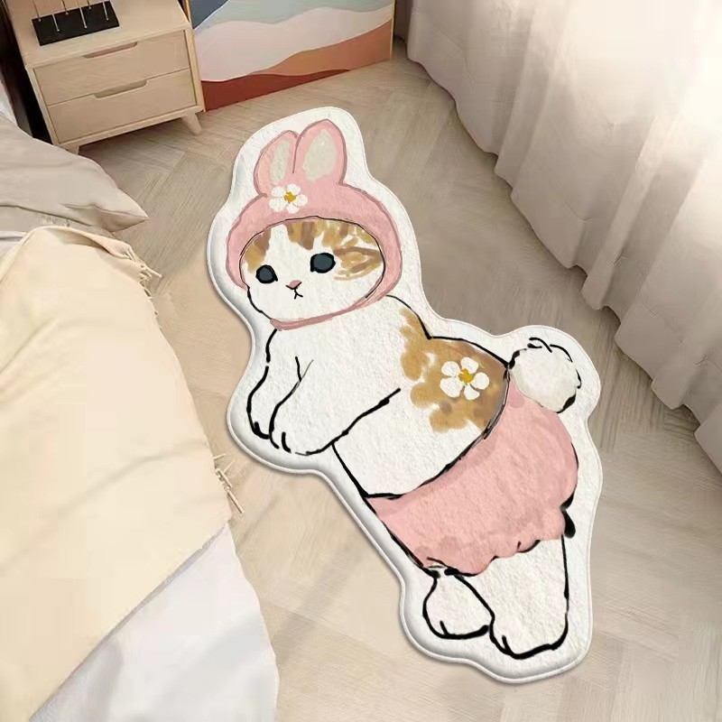 Cross-Border Cute Cartoon Cat Foot Mat Crystal Velvet Printed Carpet Living Room Bedroom Bedside Carpet Children's Room Floor Mat