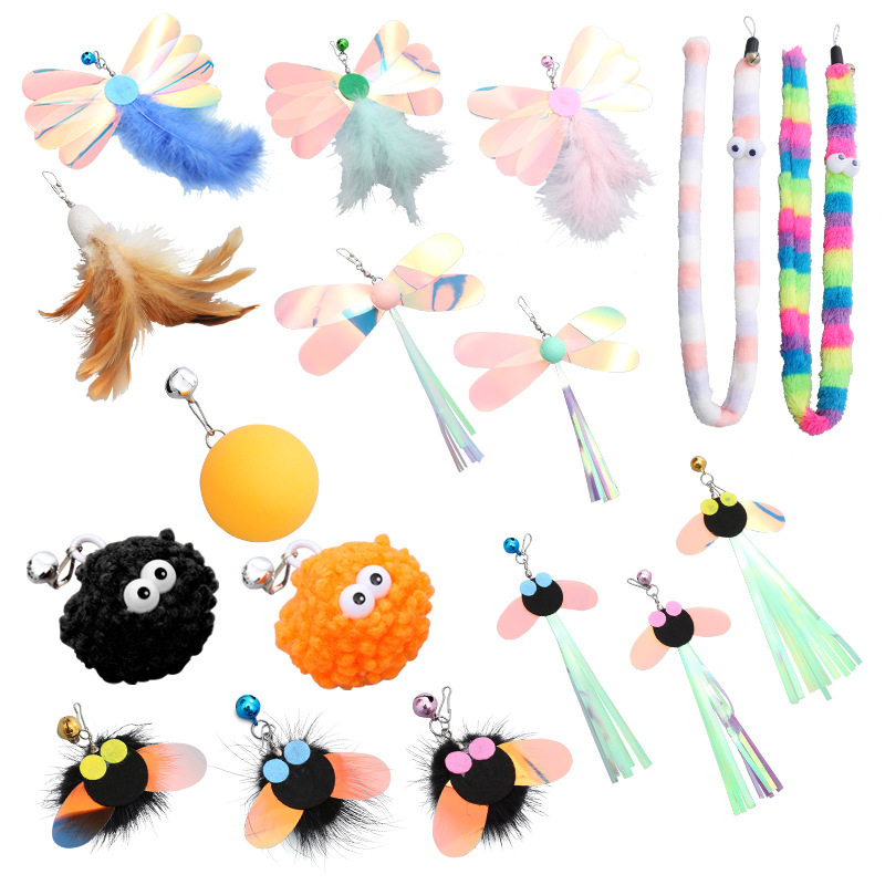 Cat Toy Plush Feather Teasing Cat Stick Replacement Head Collection Diy Cat Self-Hi Toy Pet Supplies Factory